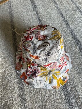 Solbari Floral Bucket Hat in White with Yellow, Pink & Orange Accents